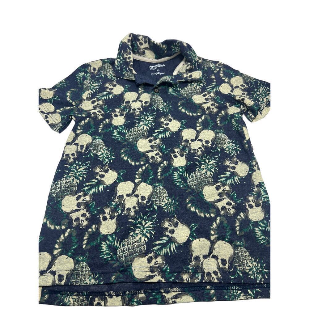 Arizona Jean Company Skull and Pineapple Print Polo NWOT Boys sz 8